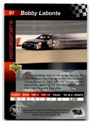 Bobby Labonte Silver Signature racing card from 1995 Upper Deck product