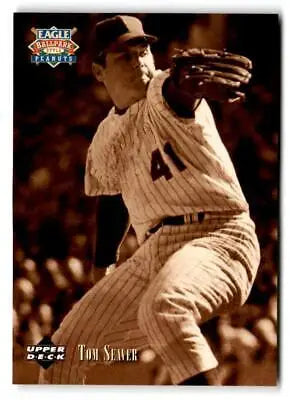 Sepia-toned baseball card of Tom Seaver from Upper Deck Eagle Peanuts Legends series