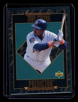 Baseball card featuring Tony Gwynn in Padres uniform from 1995 Upper Deck Predictor series