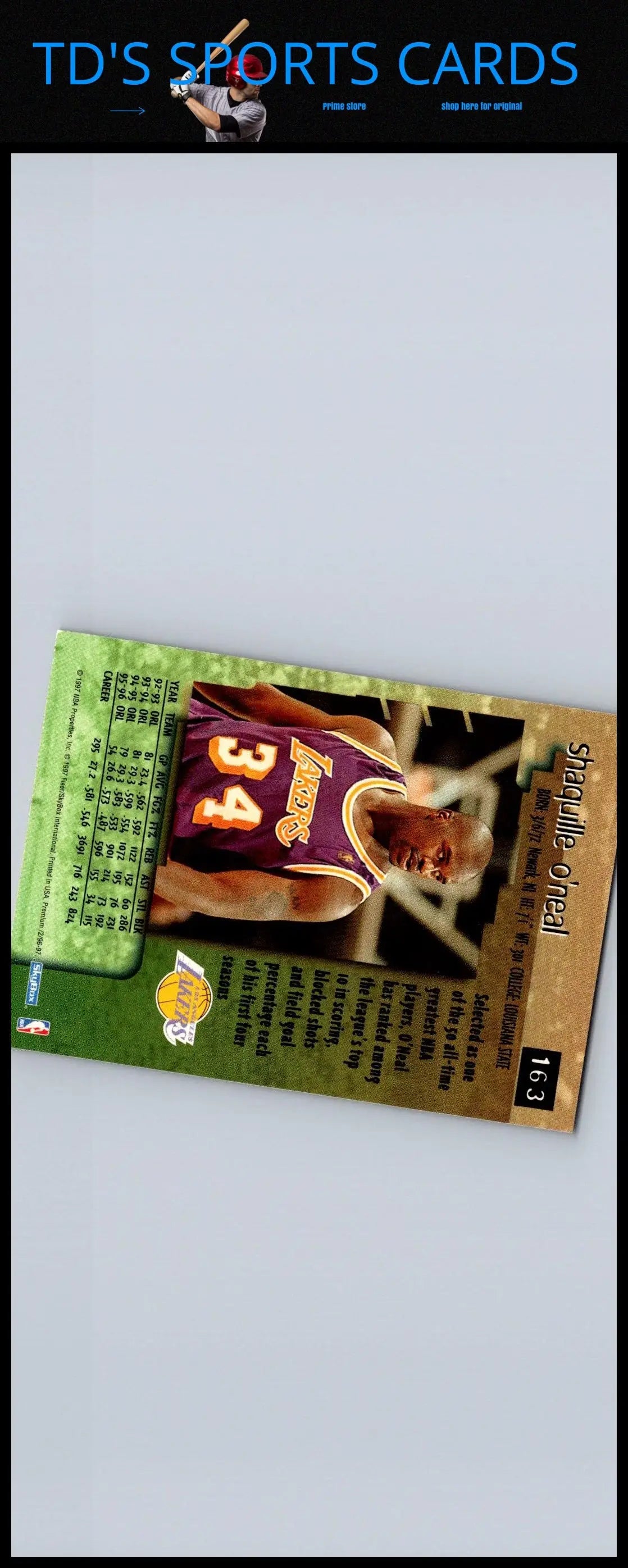 1996-97 SkyBox Premium #163 Shaquille O’Neal basketball trading card collectible
