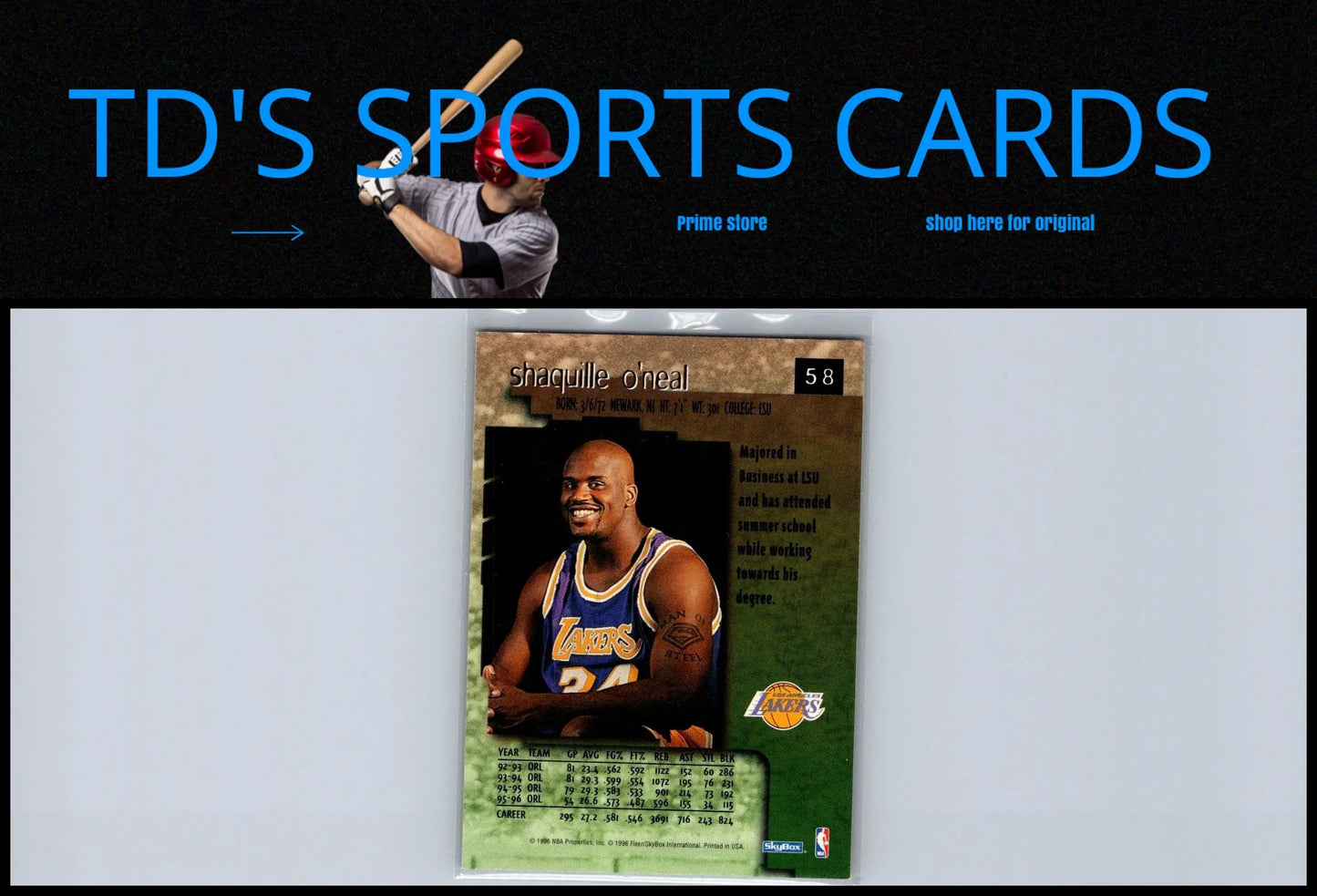 1996-97 SkyBox Premium #58 Shaquille O’Neal trading card showcasing basketball star