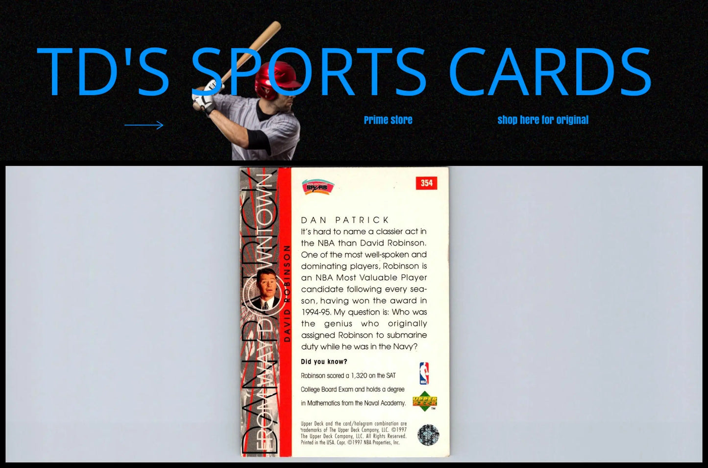 1996-97 Upper Deck #354 David Robinson trading card highlighting iconic basketball star