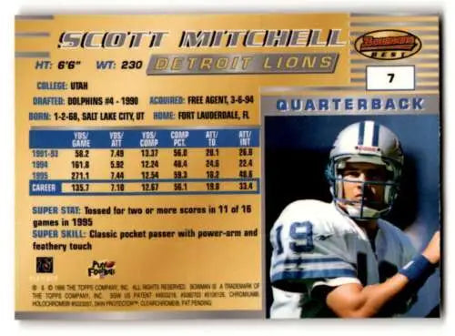 Scott Mitchell Detroit Lions football card with original gloss from 1996 Bowman’s Best