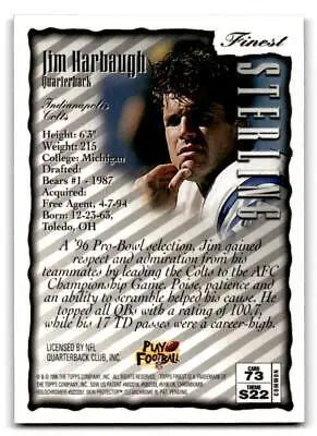 1996 Finest #73 Jim Harbaugh trading card for collectors and sports enthusiasts