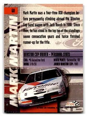 Mark Martin 1996 Finish Line #60 Trading Card featuring the racing legend