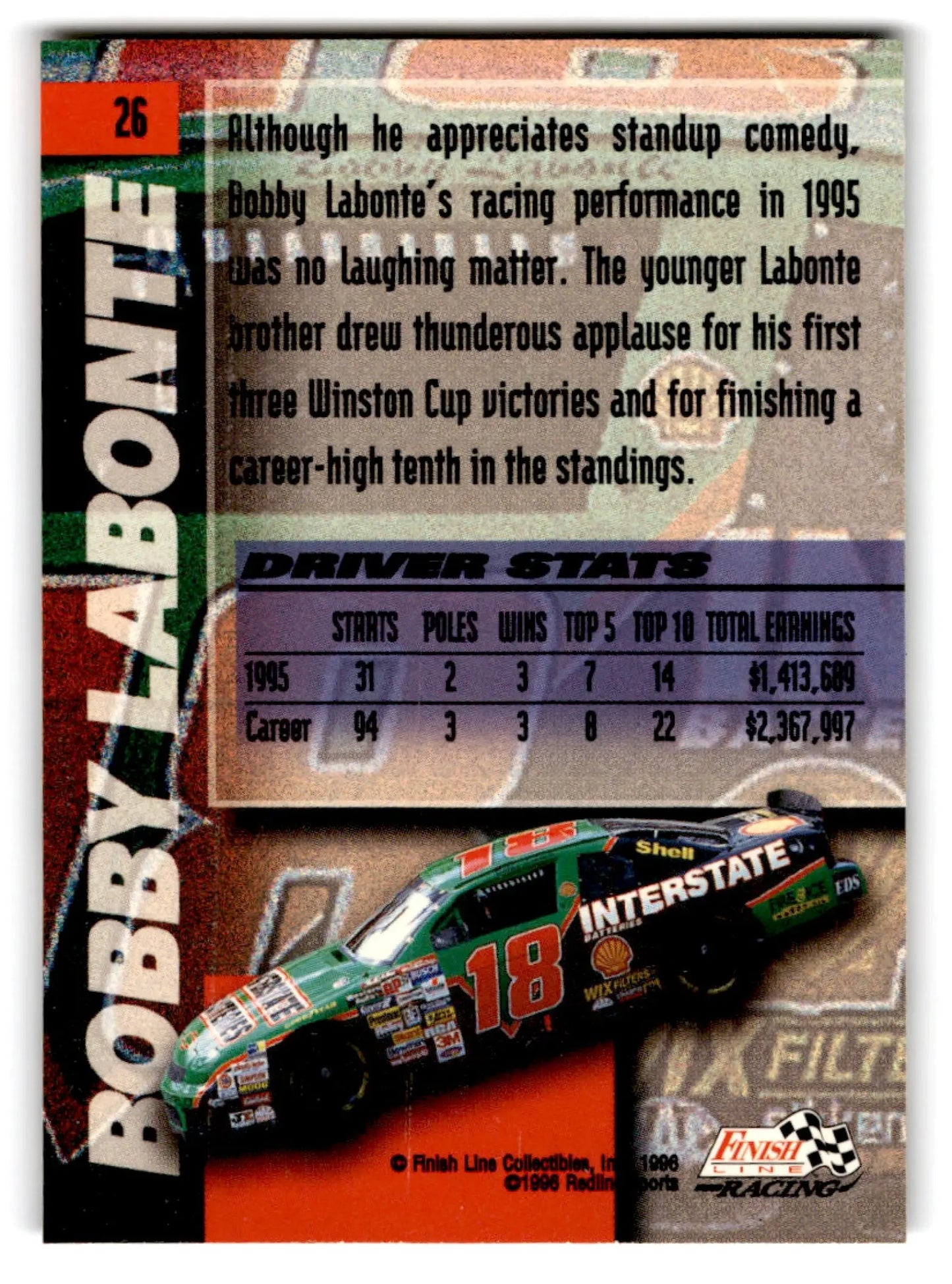 1996 Finish Line Racing Bobby Labonte #26