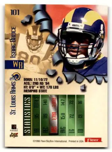1996 Fleer Metal #101 Isaac Bruce St. Louis Rams Football Card with original gloss