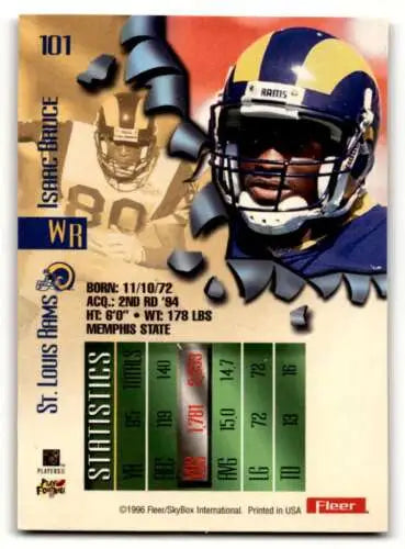 1996 Fleer Metal Isaac Bruce football card featuring original gloss St. Louis Rams football