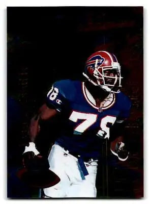 Football player Bruce Smith in action on a 1996 Playoff Illusions trading card