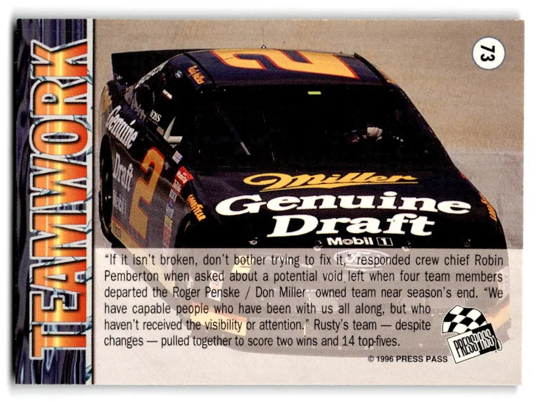 1996 Press Pass #73 Roger Penske / Don Miller / Robin Pemberton / Rusty Wallace - Trading Cards