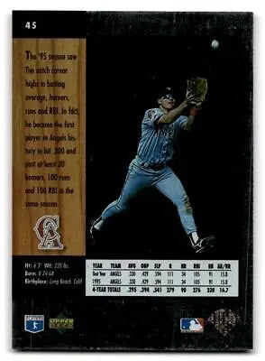 1996 SP #45 Tim Salmon baseball card displayed among popular trading cards