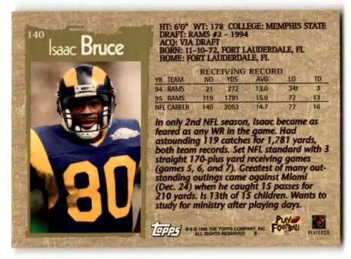 1996 Topps #140 Isaac Bruce St. Louis Rams football card in original gloss condition
