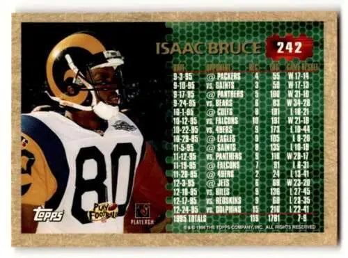 1996 Topps #242 Isaac Bruce St. Louis Rams football card with original gloss quality