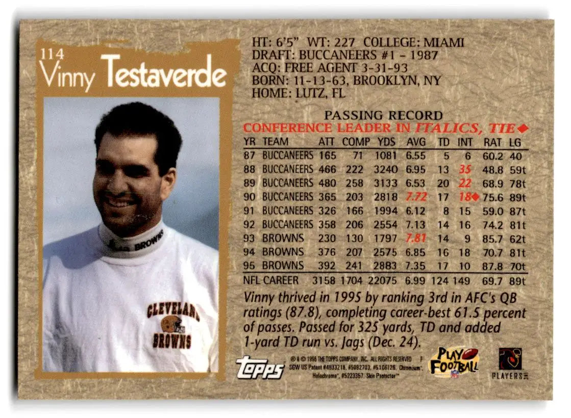 1996 Topps Chrome #114 Vinny Testaverde - Trading Card