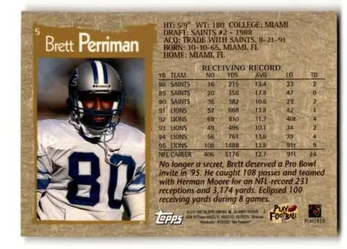Brett Perriman Detroit Lions football card featuring original gloss from 1996 Topps Chrome