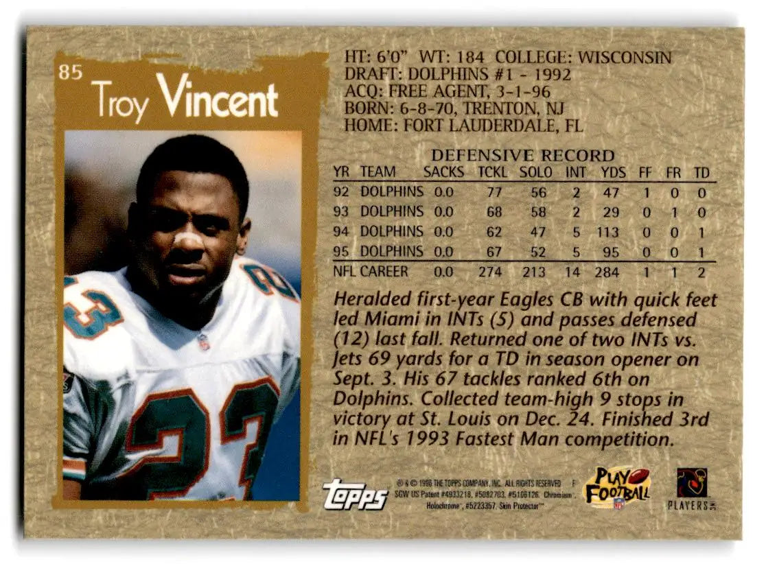 1996 Topps Chrome #85 Troy Vincent - Trading Cards