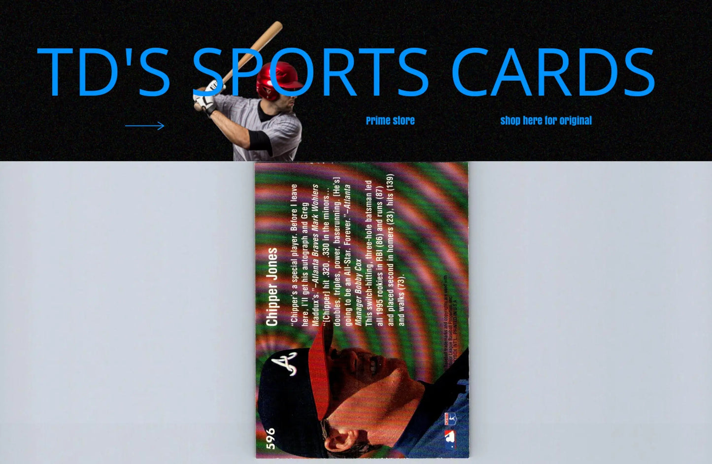 1996 Ultra #596 Chipper Jones baseball card for trading card collectors