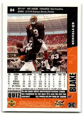 Jeff Blake 1996 Upper Deck Collector’s Choice football card Cincinnati Bengals #84