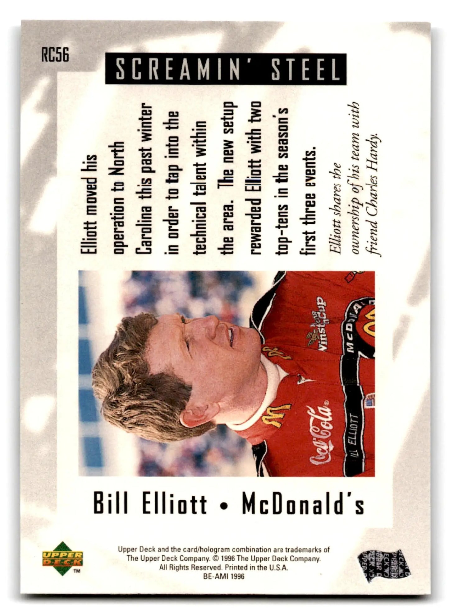 1996 Upper Deck Racing Road to the Cup Bill Elliott #RC56a