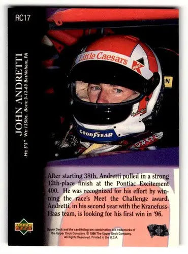 Original gloss 1996 Upper Deck Road to the Cup RC17 John Andretti racing card