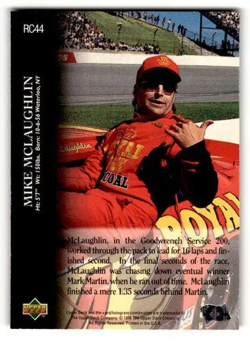 Original gloss RC44 Mike McLaughlin racing card from 1996 Upper Deck Road to the Cup
