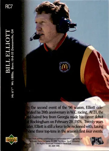Original gloss 1996 Upper Deck Road to the Cup Bill Elliott trading card