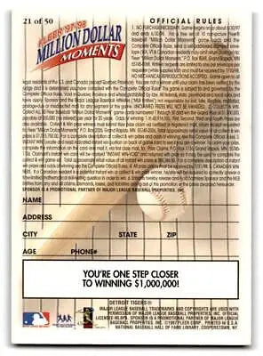Fleer Million Dollar Moments 21 Al Kaline baseball card from 1997-98 collection