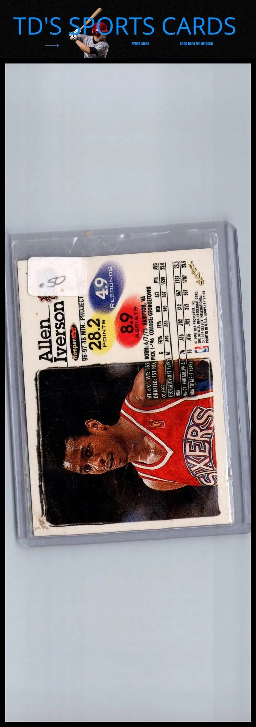 Allen Iverson 1997-98 Hoops #114 trading card showcasing basketball memorabilia