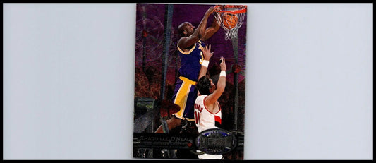 Basketball card featuring Shaquille O’Neal from Metal Universe trading cards collection