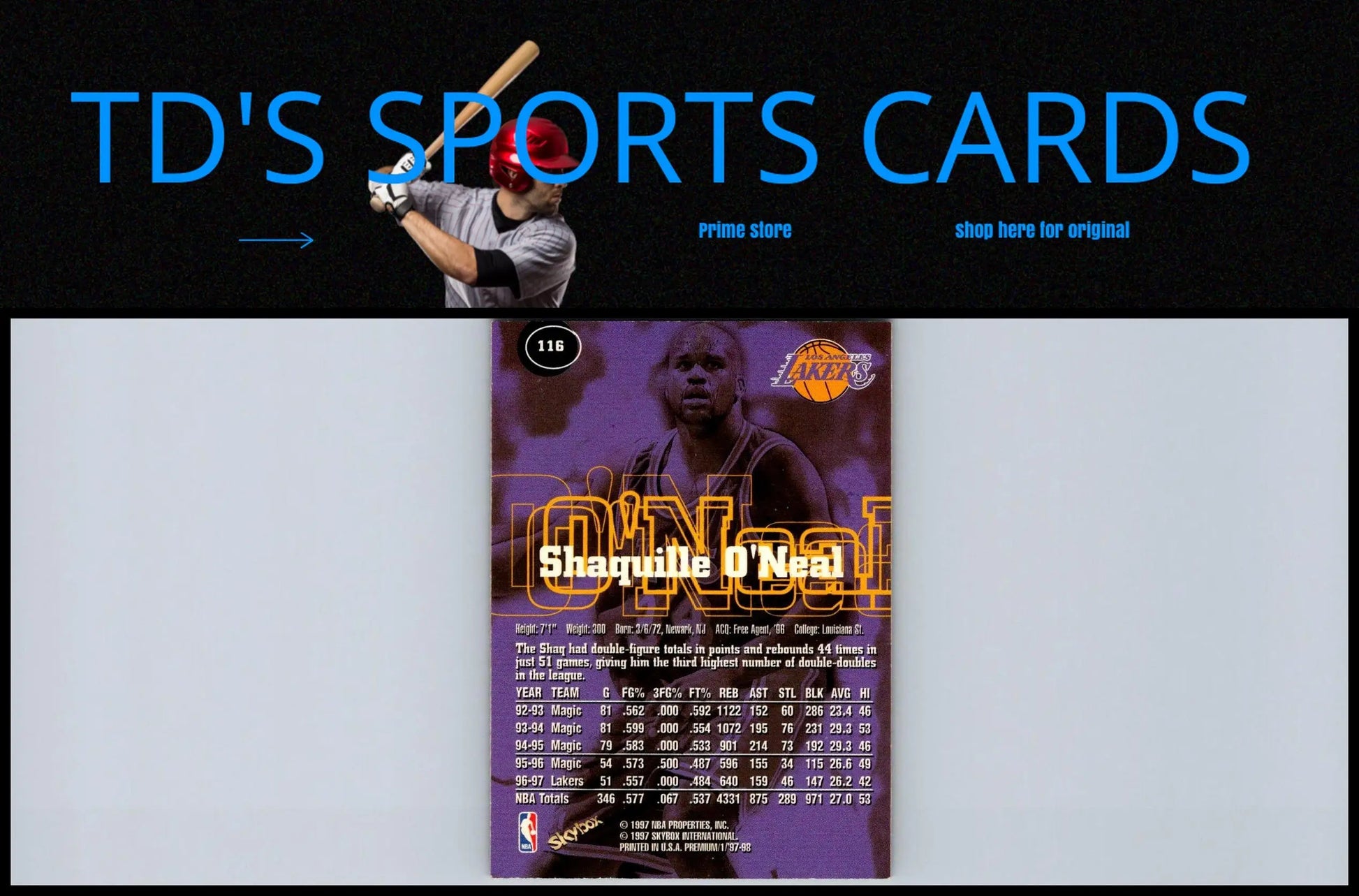 1997-98 SkyBox Premium #116 Shaquille O’Neal basketball trading card collectible