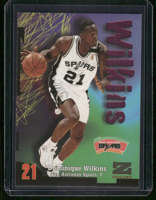 Basketball trading card of Dominique Wilkins in San Antonio Spurs uniform from SkyBox Premium