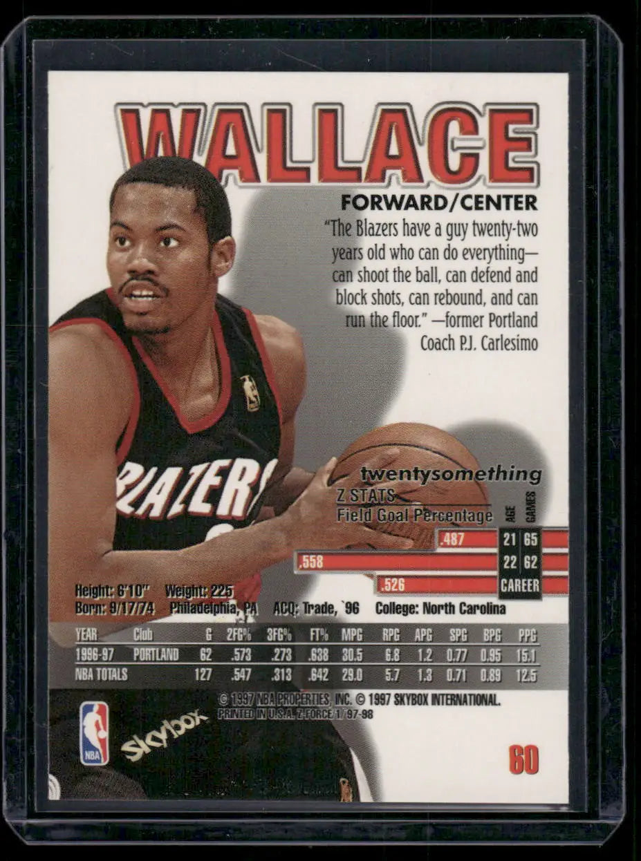 Collectible Rasheed Wallace 1997-98 SkyBox Z-Force basketball trading card