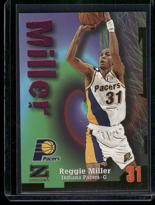 Reggie Miller Indiana Pacers basketball trading card from 1997-98 SkyBox Z-Force series