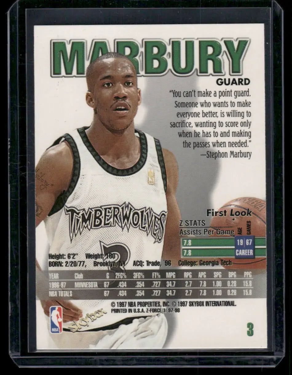 Stephon Marbury rookie basketball card from 1997-98 SkyBox Z-Force series