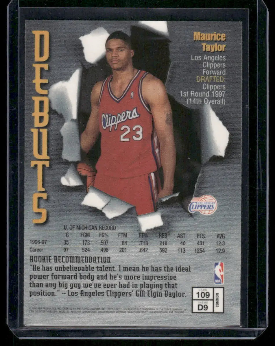 Maurice Taylor 1997-98 Topps Debuts basketball card featured in Topps Debuts Maurice collection