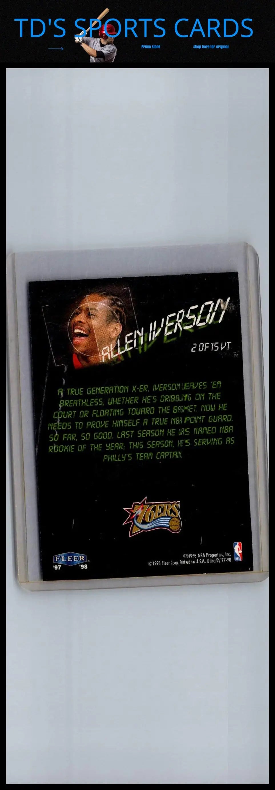 Allen Iverson basketball card from 1997-98 Ultra View to a Thrill collection
