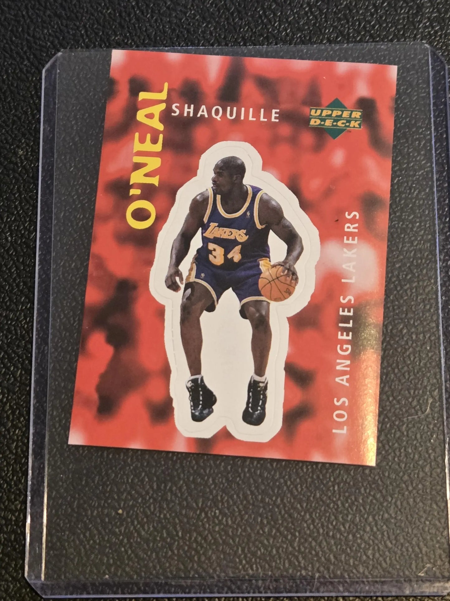 Shaquille O’Neal basketball card from 1997-98 Upper Deck NBA Stickers European series