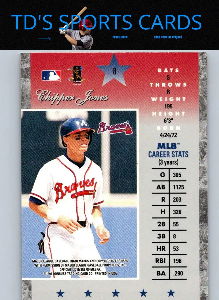 1997 Donruss Elite #8 Chipper Jones trading card in mint condition for collectors