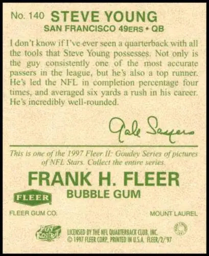 1997 Fleer Goudey II #140 Steve Young football card with original gloss for 49ers fans