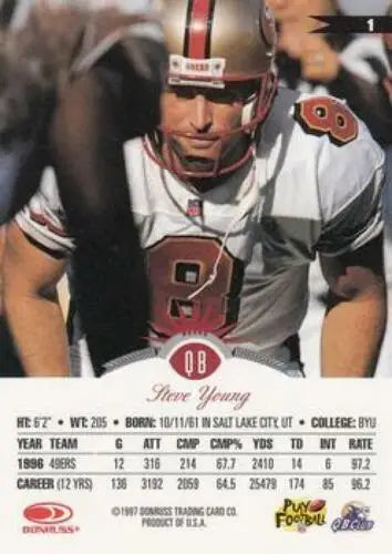 1997 Leaf #1 Steve Young NM-MT 49ers football card with original gloss in excellent condition