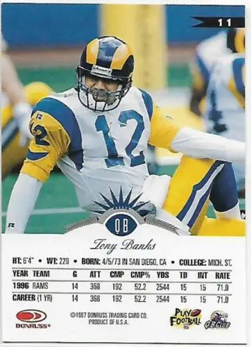 1997 Leaf #11 Tony Banks NM-MT Rams football card with original gloss, collectible value