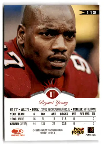 Bryant Young 1997 Leaf football card with original gloss from Simply Sandoval