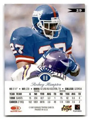 Rodney Hampton trading card from the 1997 Leaf #29 collection