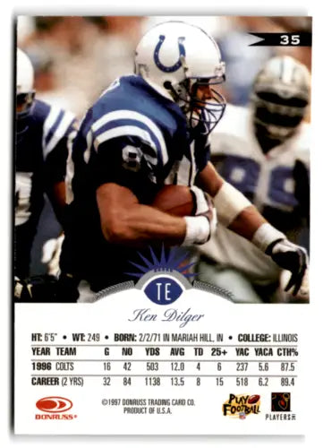 1997 Leaf #35 Ken Dilger football card in near mint condition with original gloss Colts