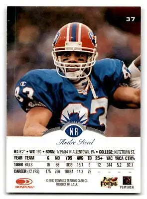 1997 Leaf #37 Andre Reed trading card showcasing the Hall of Fame wide receiver