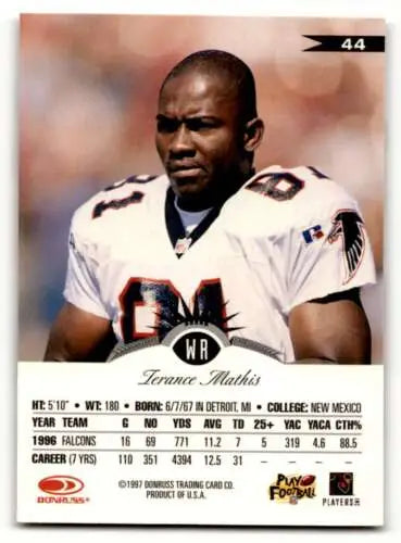 1997 Leaf #44 Terance Mathis Atlanta Falcons football card with original gloss