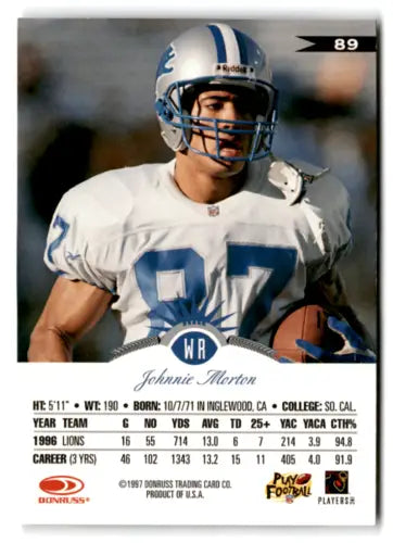 1997 Leaf #89 Johnnie Morton football trading card with original gloss from Simply Sandoval