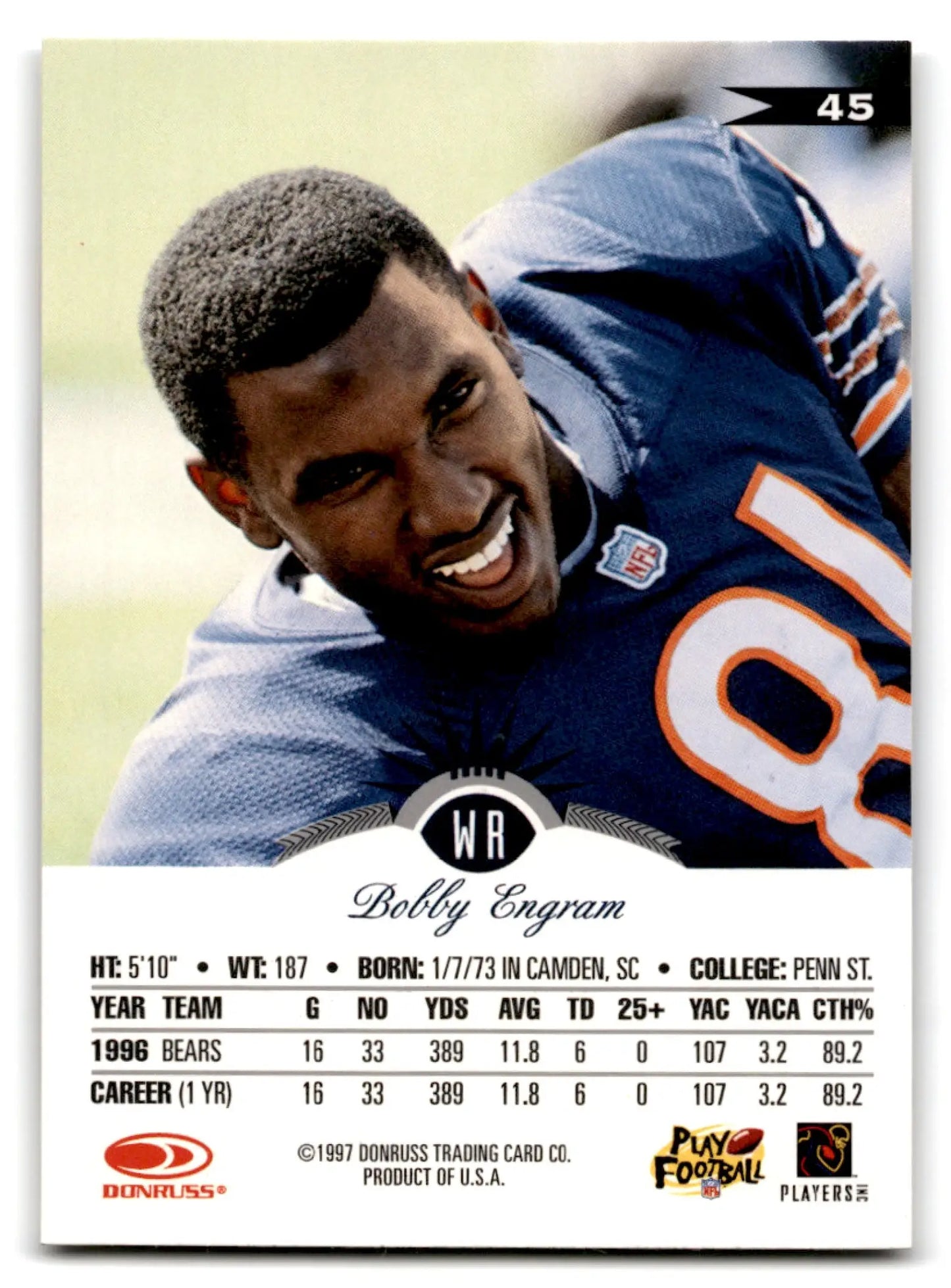 1997 Leaf Bobby Engram football card featuring Bobby Engram of the Chicago Bears
