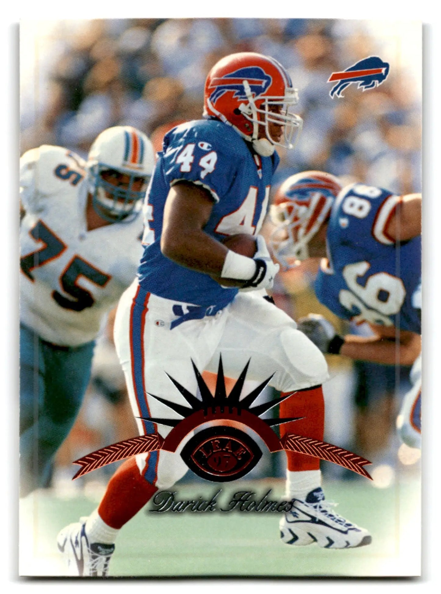 Vintage NFL trading card featuring Darick Holmes in blue uniform with football for leaf football darick collection