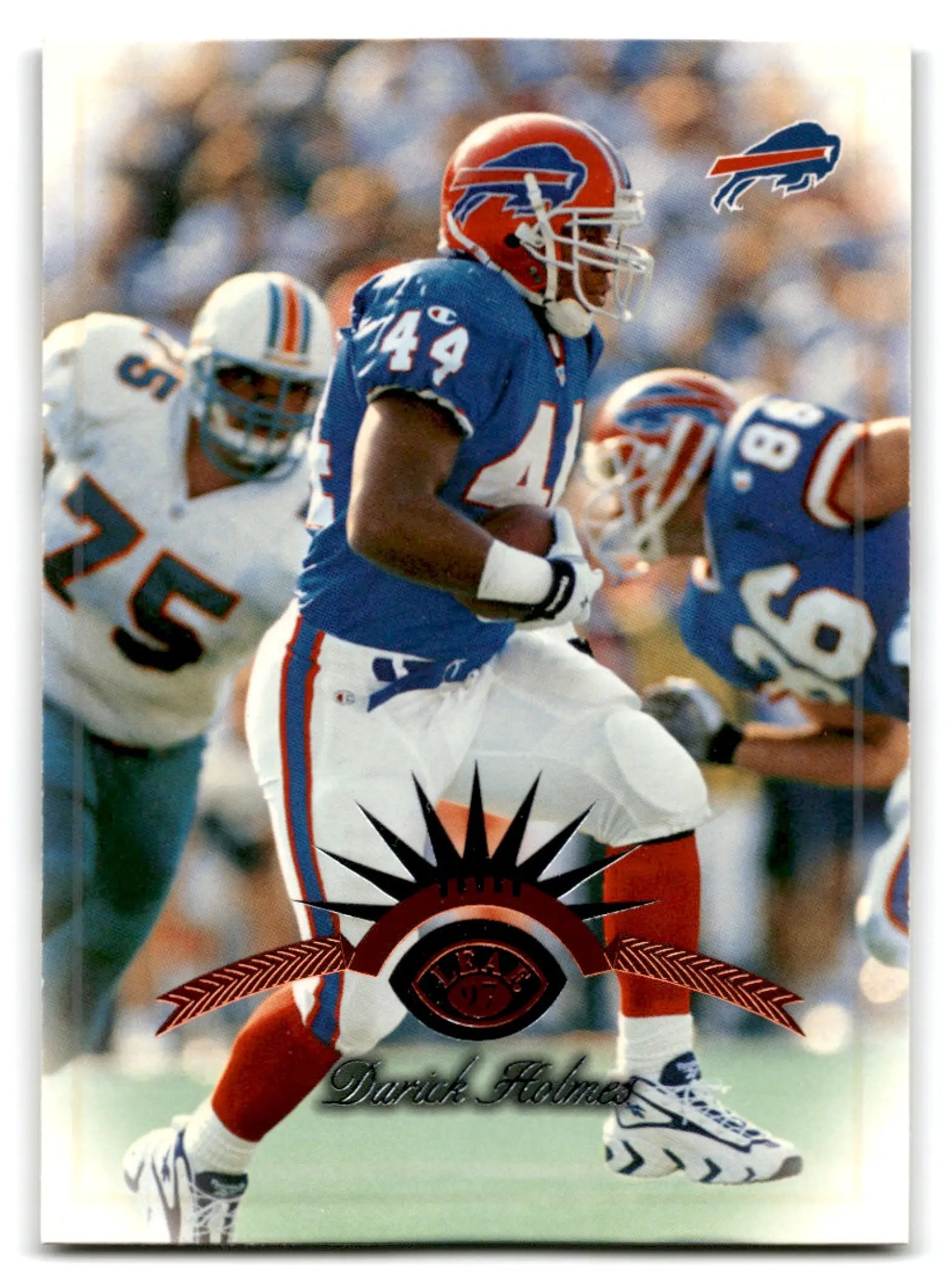 Vintage NFL trading card featuring Darick Holmes in blue uniform with football for leaf football darick collection